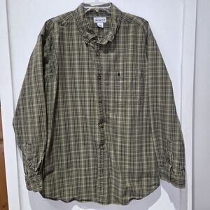 Carhartt Men's Green Plaid Casual Button Down Shirt
